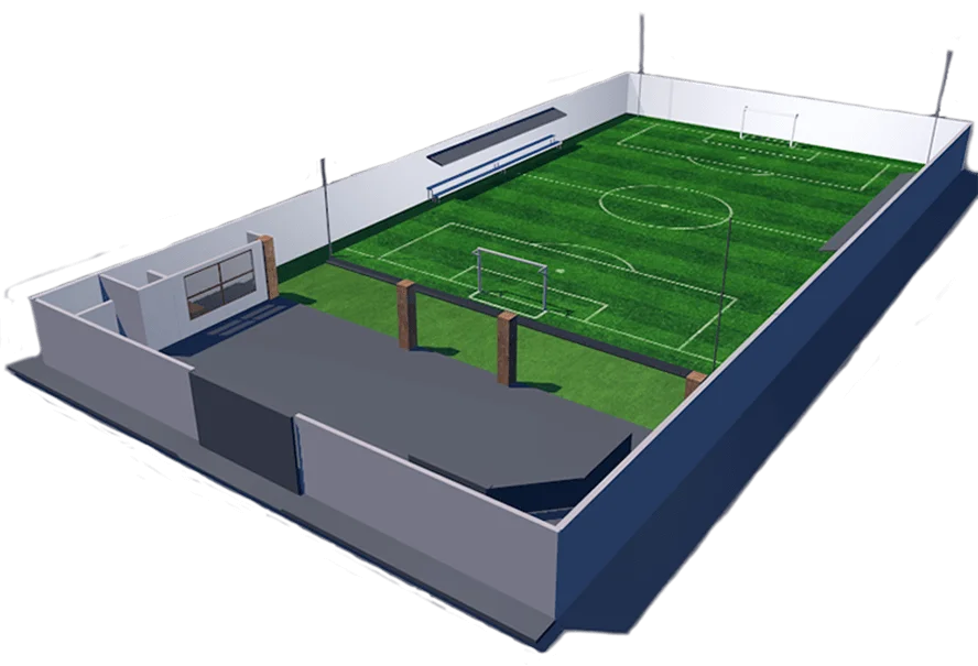Render 3D del complejo Azteka FC